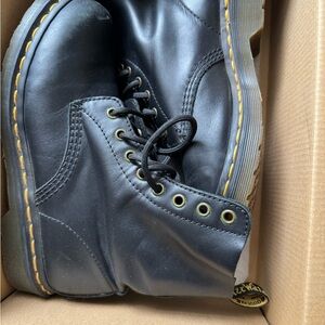 Dr. Martens Black Leather Boots with Yellow Stitching